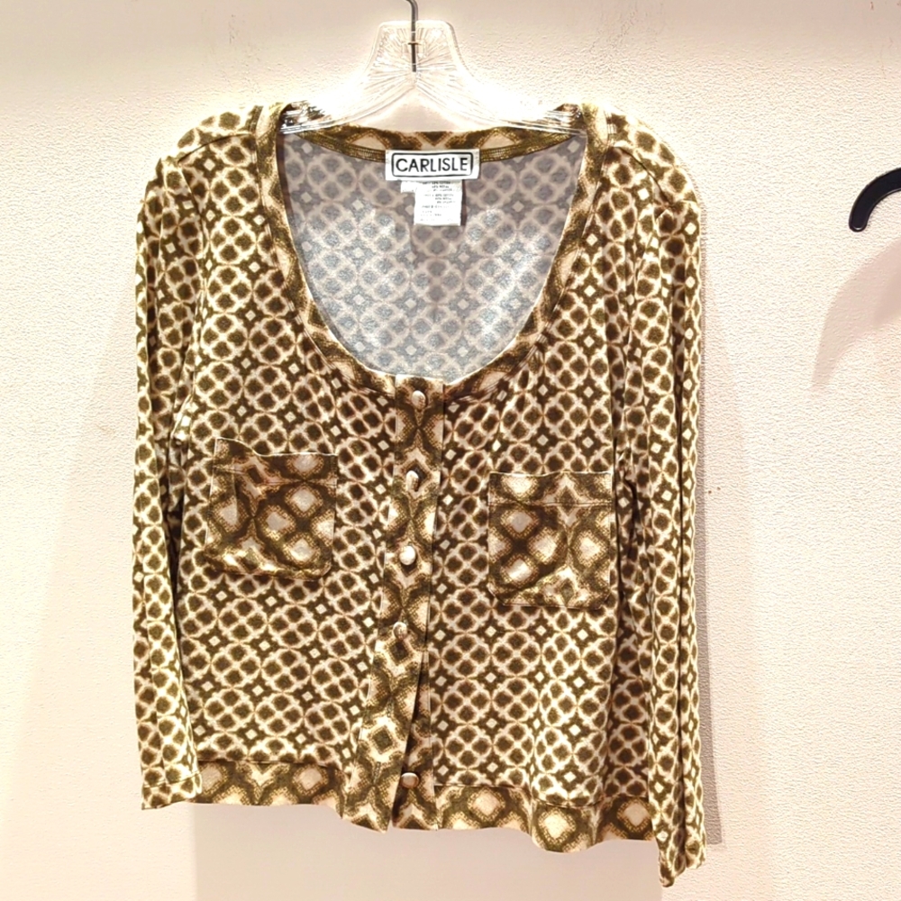 Carlisle print blouse w/ double breasted pockets. Vintage / retro. Size XL